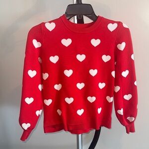 Marled Red Crewneck Sweater with White Hearts